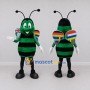 Custom Green and Black Bee Character with Multicolor Wings Mascot Costume Adult Full Body Suit for School Events