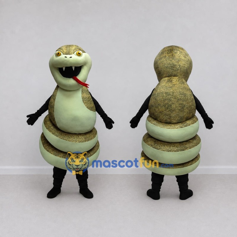 Custom Olive and Cream Snake Character Mascot Costume Adult Full Body Suit for Wildlife Events Custom Olive and Cream Snake Character Mascot Costume Adult Full Body Suit for Wildlife Events