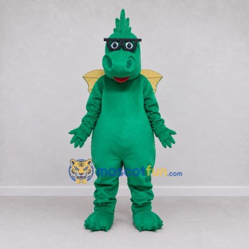 Custom Green and Yellow Winged Dragon Character with Sunglasses Mascot Costume Adult Full Body Suit for Theme Parties Custom Green and Yellow Winged Dragon Character with Sunglasses Mascot Costume Adult Full Body Suit for Theme Parties