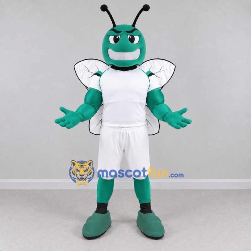 Custom Teal and White Wasp Character in Sportswear Mascot Costume Adult Full Body Suit for Sports Events Custom Teal and White Wasp Character in Sportswear Mascot Costume Adult Full Body Suit for Sports Events
