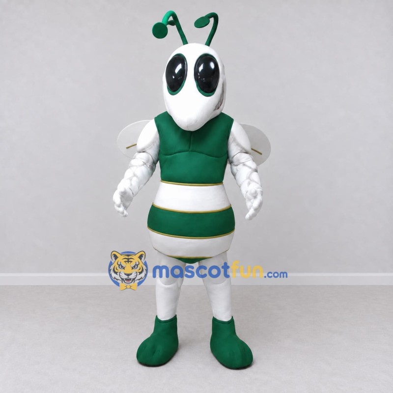 Custom Green and White Wasp Character Mascot Costume Adult Full Body Suit for Garden Events