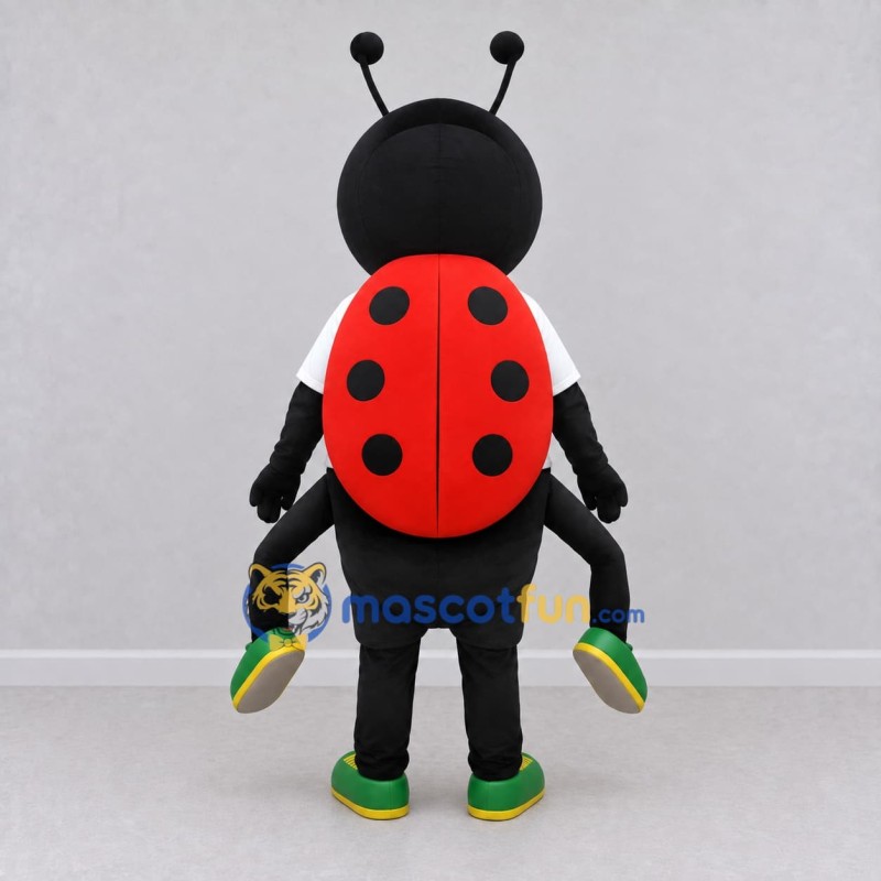 Custom Black Red and White Ladybug Character in a T-Shirt Mascot Costume Adult Full Body Suit for Garden Events Custom Black Red and White Ladybug Character in a T-Shirt Mascot Costume Adult Full Body Suit for Garden Events