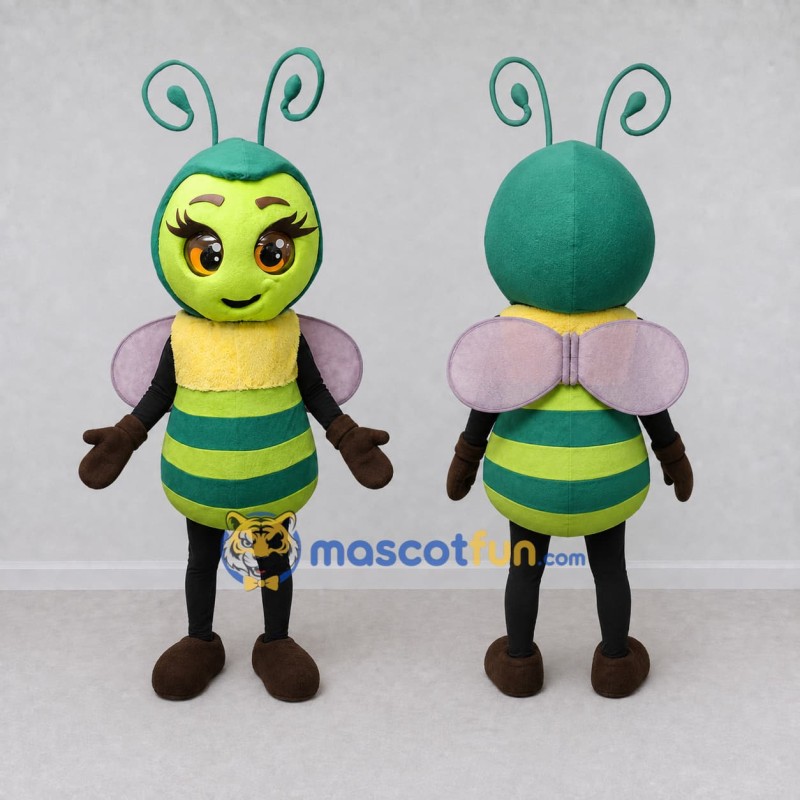 Custom Green and Yellow Bee Character Mascot Costume Adult Full Body Suit for Garden Events Custom Green and Yellow Bee Character Mascot Costume Adult Full Body Suit for Garden Events
