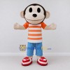 Custom Brown and Orange Monkey Character in a Striped Shirt Mascot Costume Adult Full Body Suit for School Events Custom Brown and Orange Monkey Character in a Striped Shirt Mascot Costume Adult Full Body Suit for School Events