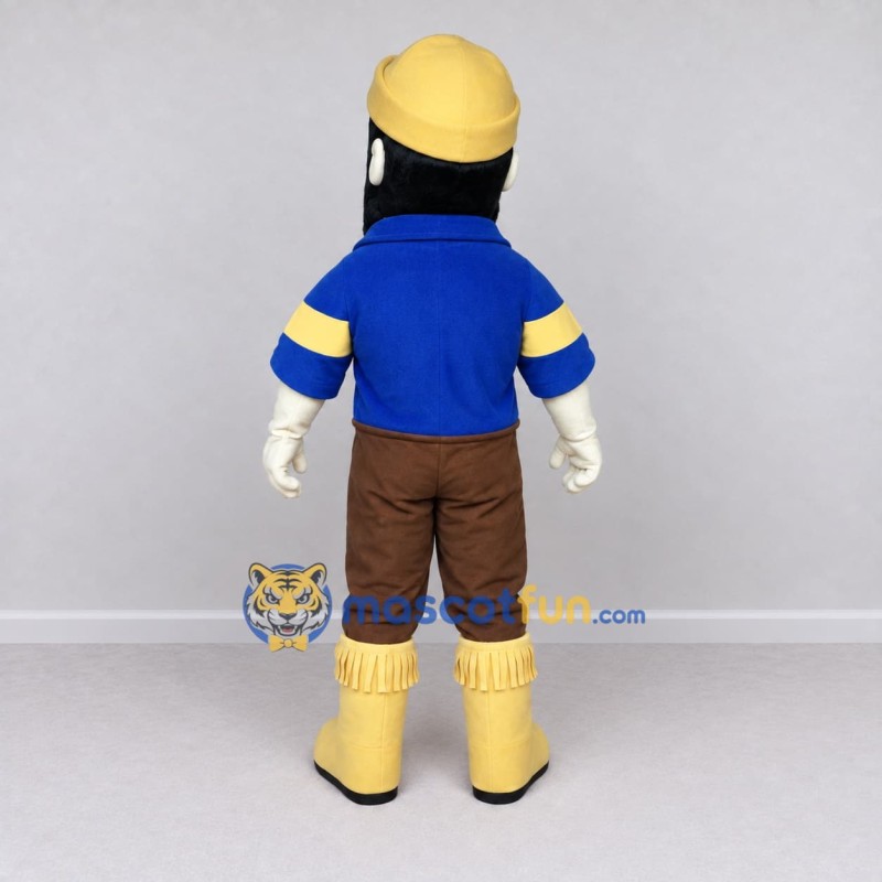 Custom Blue and Brown Bearded Worker Character Mascot Costume Adult Full Body Suit for Community Events Custom Blue and Brown Bearded Worker Character Mascot Costume Adult Full Body Suit for Community Events