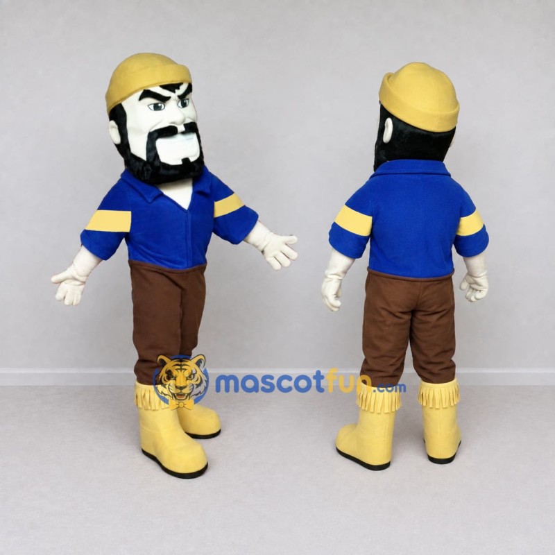 Custom Blue and Brown Bearded Worker Character Mascot Costume Adult Full Body Suit for Community Events Custom Blue and Brown Bearded Worker Character Mascot Costume Adult Full Body Suit for Community Events