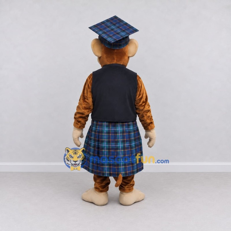 Custom Brown and Blue Monkey Character in a Tartan Kilt Mascot Costume Adult Full Body Suit for Theme Parties Custom Brown and Blue Monkey Character in a Tartan Kilt Mascot Costume Adult Full Body Suit for Theme Parties