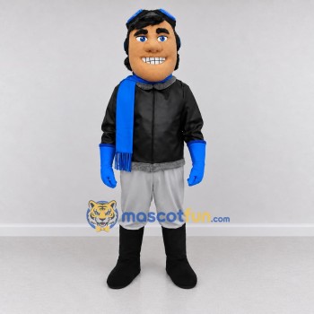 Custom Black Blue and Gray Aviator Character Mascot Costume Adult Full Body Suit for Theme Parties Custom Black Blue and Gray Aviator Character Mascot Costume Adult Full Body Suit for Theme Parties