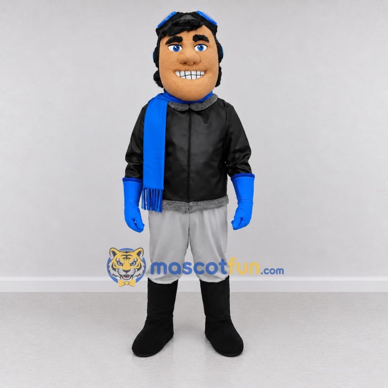 Custom Black Blue and Gray Aviator Character Mascot Costume Adult Full Body Suit for Theme Parties Custom Black Blue and Gray Aviator Character Mascot Costume Adult Full Body Suit for Theme Parties