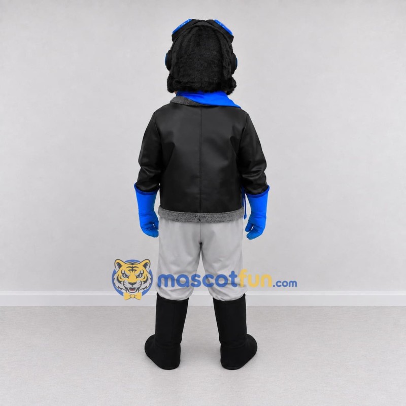 Custom Black Blue and Gray Aviator Character Mascot Costume Adult Full Body Suit for Theme Parties Custom Black Blue and Gray Aviator Character Mascot Costume Adult Full Body Suit for Theme Parties