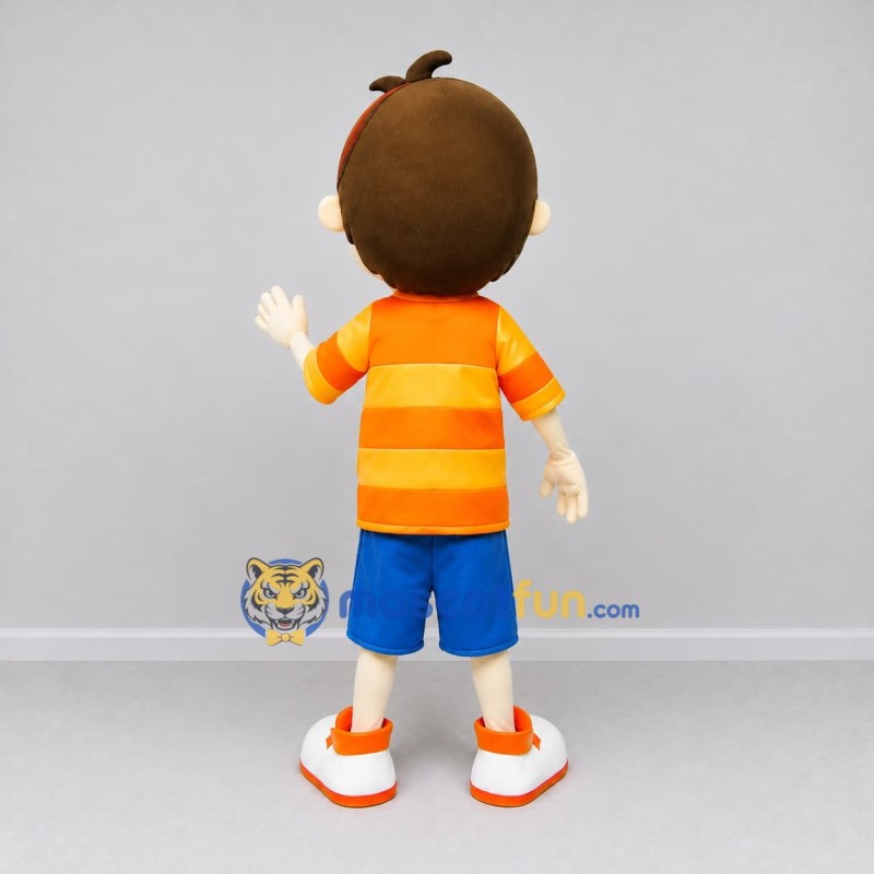 Custom Orange and Blue Boy Character in a Striped Shirt Mascot Costume Adult Full Body Suit for School Events Custom Orange and Blue Boy Character in a Striped Shirt Mascot Costume Adult Full Body Suit for School Events