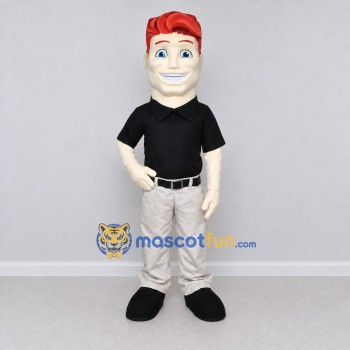 Custom Black and Gray Red-Haired Man Character Mascot Costume Adult Full Body Suit for Community Events Custom Black and Gray Red-Haired Man Character Mascot Costume Adult Full Body Suit for Community Events