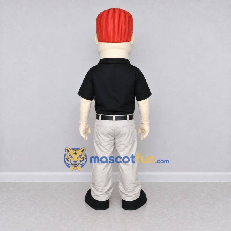 Custom Black and Gray Red-Haired Man Character Mascot Costume Adult Full Body Suit for Community Events Custom Black and Gray Red-Haired Man Character Mascot Costume Adult Full Body Suit for Community Events