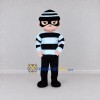 Custom Black and White Masked Burglar Character Mascot Costume Adult Full Body Suit for Theme Parties Custom Black and White Masked Burglar Character Mascot Costume Adult Full Body Suit for Theme Parties