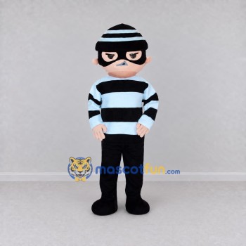 Custom Black and White Masked Burglar Character Mascot Costume Adult Full Body Suit for Theme Parties Custom Black and White Masked Burglar Character Mascot Costume Adult Full Body Suit for Theme Parties