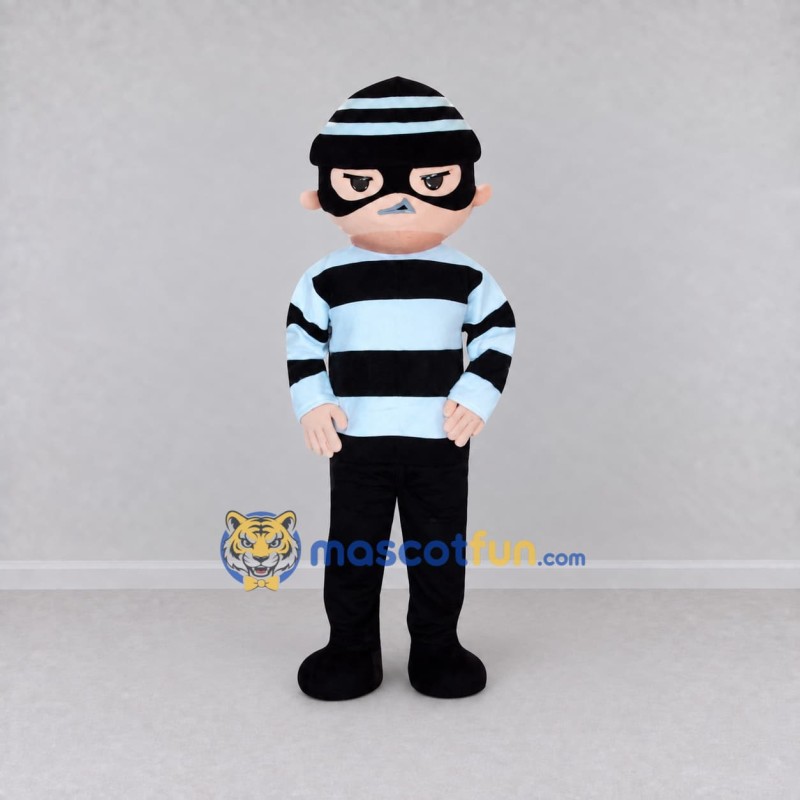 Custom Black and White Masked Burglar Character Mascot Costume Adult Full Body Suit for Theme Parties Custom Black and White Masked Burglar Character Mascot Costume Adult Full Body Suit for Theme Parties
