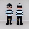 Custom Black and White Masked Burglar Character Mascot Costume Adult Full Body Suit for Theme Parties Custom Black and White Masked Burglar Character Mascot Costume Adult Full Body Suit for Theme Parties