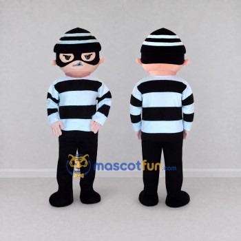 Custom Black and White Masked Burglar Character Mascot Costume Adult Full Body Suit for Theme Parties