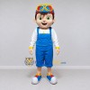 Custom Blue and White Boy Character in Overalls Mascot Costume Adult Full Body Suit for School Events Custom Blue and White Boy Character in Overalls Mascot Costume Adult Full Body Suit for School Events