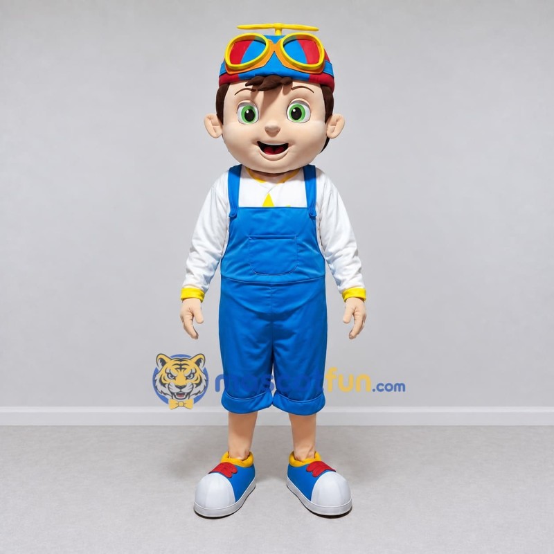 Custom Blue and White Boy Character in Overalls Mascot Costume Adult Full Body Suit for School Events Custom Blue and White Boy Character in Overalls Mascot Costume Adult Full Body Suit for School Events