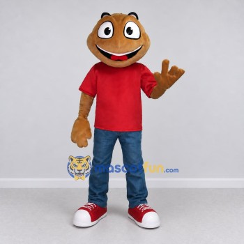Custom Brown and Red Rodent Character in a T-Shirt Mascot Costume Adult Full Body Suit for School Events
