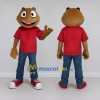 Custom Brown and Red Rodent Character in a T-Shirt Mascot Costume Adult Full Body Suit for School Events Custom Brown and Red Rodent Character in a T-Shirt Mascot Costume Adult Full Body Suit for School Events