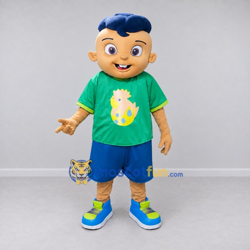 Custom Green and Blue Boy Character in a T-Shirt Mascot Costume Adult Full Body Suit for School Events Custom Green and Blue Boy Character in a T-Shirt Mascot Costume Adult Full Body Suit for School Events