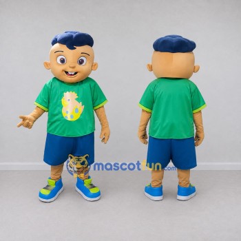 Custom Green and Blue Boy Character in a T-Shirt Mascot Costume Adult Full Body Suit for School Events