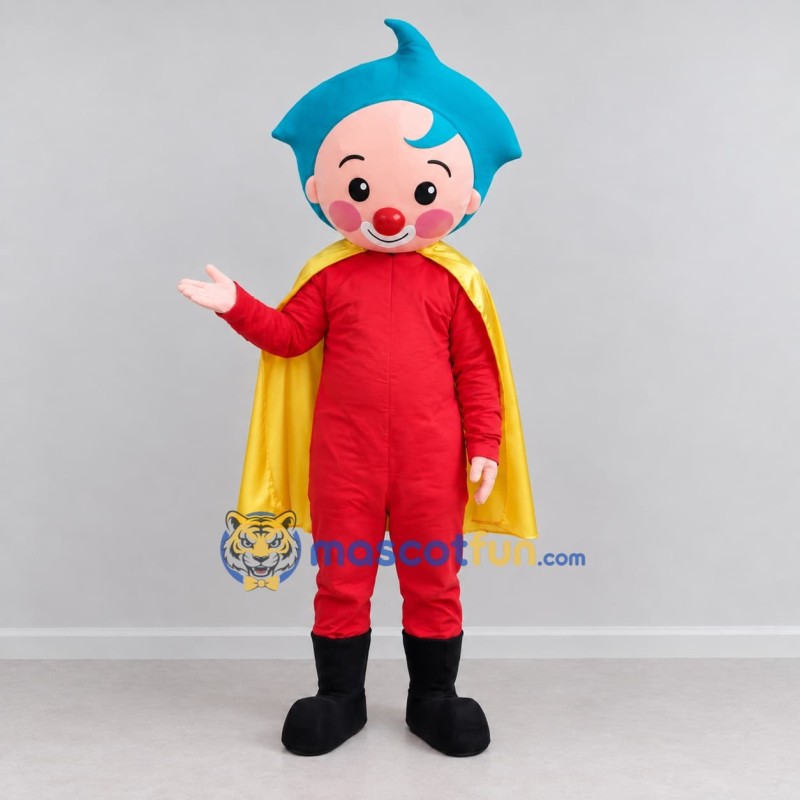 Custom Red Yellow and Teal Superhero Clown Character Mascot Costume Adult Full Body Suit for Theme Parties