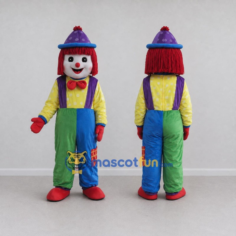 Custom Yellow Blue and Green Clown Character in Overalls Mascot Costume Adult Full Body Suit for Theme Parties Custom Yellow Blue and Green Clown Character in Overalls Mascot Costume Adult Full Body Suit for Theme Parties