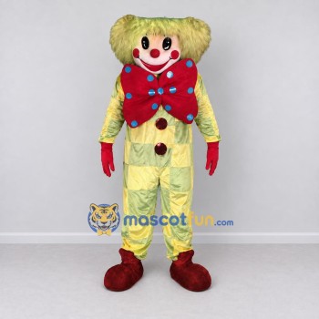 Custom Yellow and Red Clown Character with a Large Bow Tie Mascot Costume Adult Full Body Suit for Theme Parties Custom Yellow and Red Clown Character with a Large Bow Tie Mascot Costume Adult Full Body Suit for Theme Parties