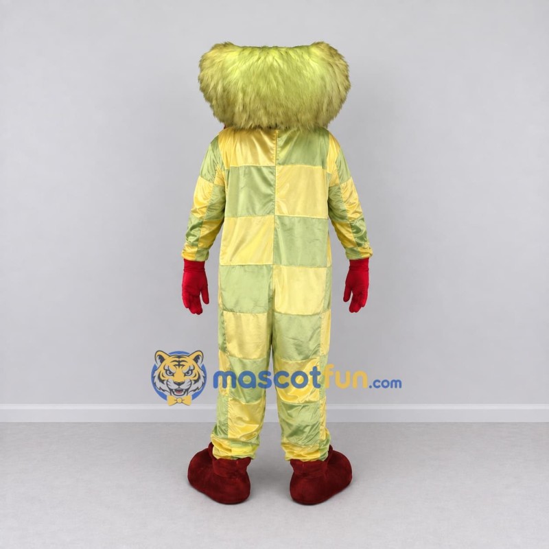 Custom Yellow and Red Clown Character with a Large Bow Tie Mascot Costume Adult Full Body Suit for Theme Parties Custom Yellow and Red Clown Character with a Large Bow Tie Mascot Costume Adult Full Body Suit for Theme Parties