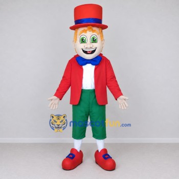 Custom Red and Green Clown Character with a Top Hat Mascot Costume Adult Full Body Suit for Theme Parties Custom Red and Green Clown Character with a Top Hat Mascot Costume Adult Full Body Suit for Theme Parties