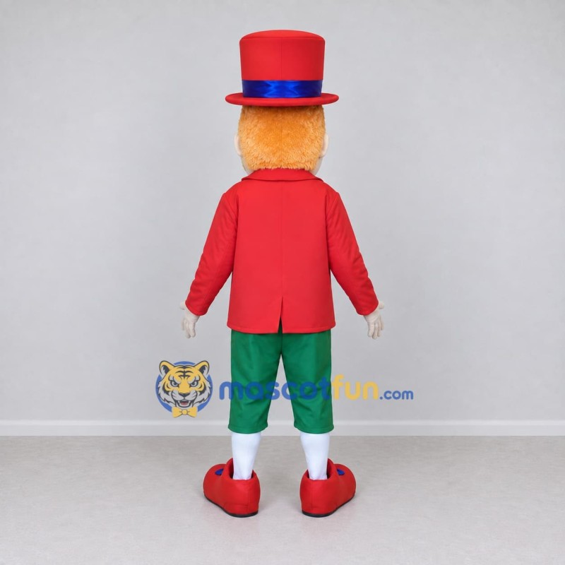 Custom Red and Green Clown Character with a Top Hat Mascot Costume Adult Full Body Suit for Theme Parties Custom Red and Green Clown Character with a Top Hat Mascot Costume Adult Full Body Suit for Theme Parties