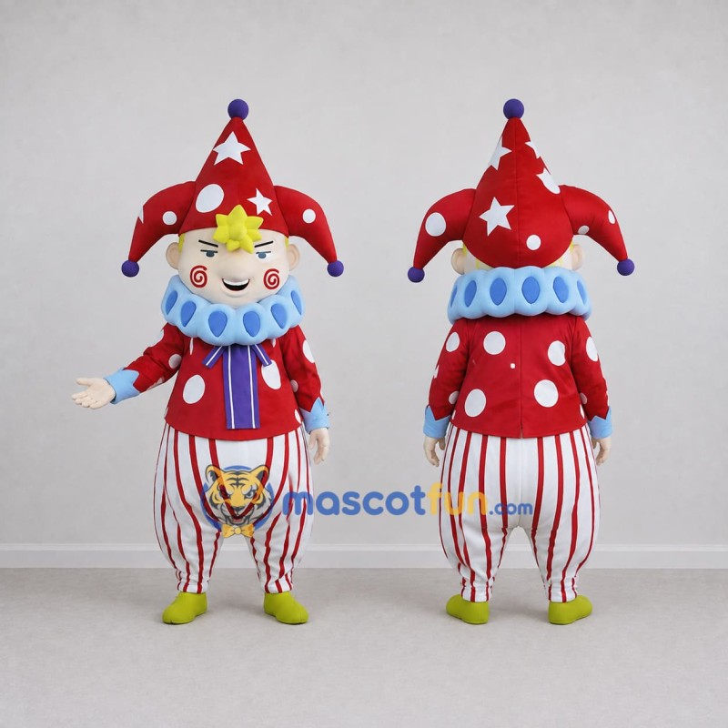 Custom Red and White Jester Clown Character Mascot Costume Adult Full Body Suit for Theme Parties Custom Red and White Jester Clown Character Mascot Costume Adult Full Body Suit for Theme Parties