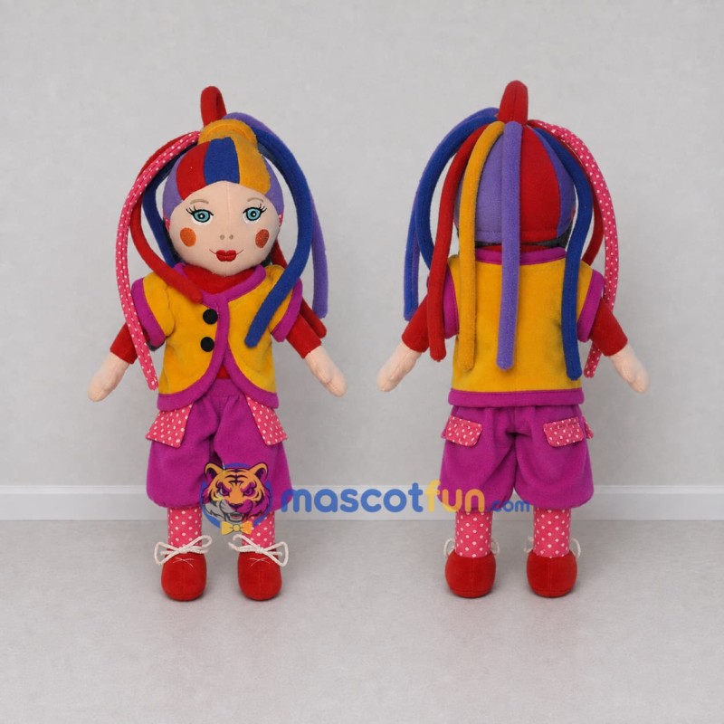 Custom Pink Yellow and Purple Rag Doll Clown Character Mascot Costume Adult Full Body Suit for Theme Parties Custom Pink Yellow and Purple Rag Doll Clown Character Mascot Costume Adult Full Body Suit for Theme Parties