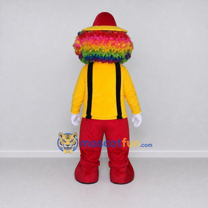 Custom Yellow and Red Clown Character with Rainbow Hair Mascot Costume Adult Full Body Suit for Theme Parties Custom Yellow and Red Clown Character with Rainbow Hair Mascot Costume Adult Full Body Suit for Theme Parties