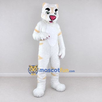 Custom White and Cream Tiger Character Mascot Costume Adult Full Body Suit for Wildlife Events