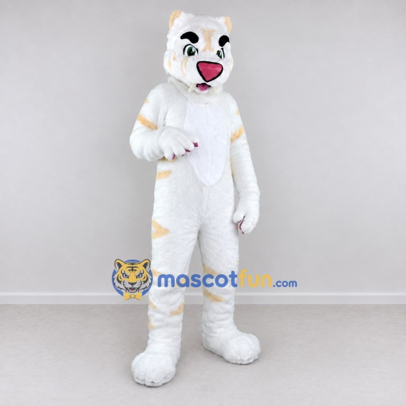 Custom White and Cream Tiger Character Mascot Costume Adult Full Body Suit for Wildlife Events Custom White and Cream Tiger Character Mascot Costume Adult Full Body Suit for Wildlife Events