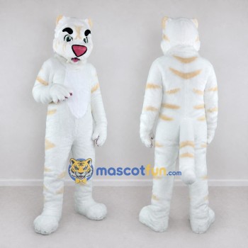 Custom White and Cream Tiger Character Mascot Costume Adult Full Body Suit for Wildlife Events