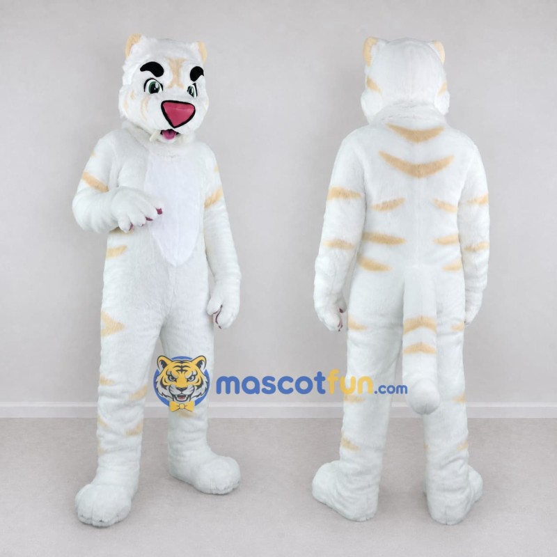 Custom White and Cream Tiger Character Mascot Costume Adult Full Body Suit for Wildlife Events Custom White and Cream Tiger Character Mascot Costume Adult Full Body Suit for Wildlife Events