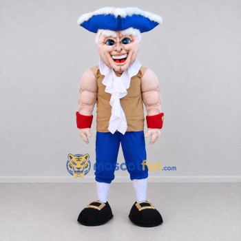 Custom Blue and Tan Colonial Patriot Character Mascot Costume Adult Full Body Suit for Theme Parties Custom Blue and Tan Colonial Patriot Character Mascot Costume Adult Full Body Suit for Theme Parties