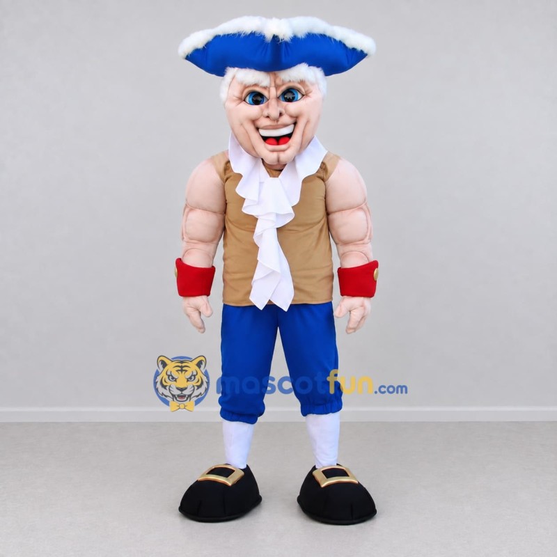 Custom Blue and Tan Colonial Patriot Character Mascot Costume Adult Full Body Suit for Theme Parties Custom Blue and Tan Colonial Patriot Character Mascot Costume Adult Full Body Suit for Theme Parties