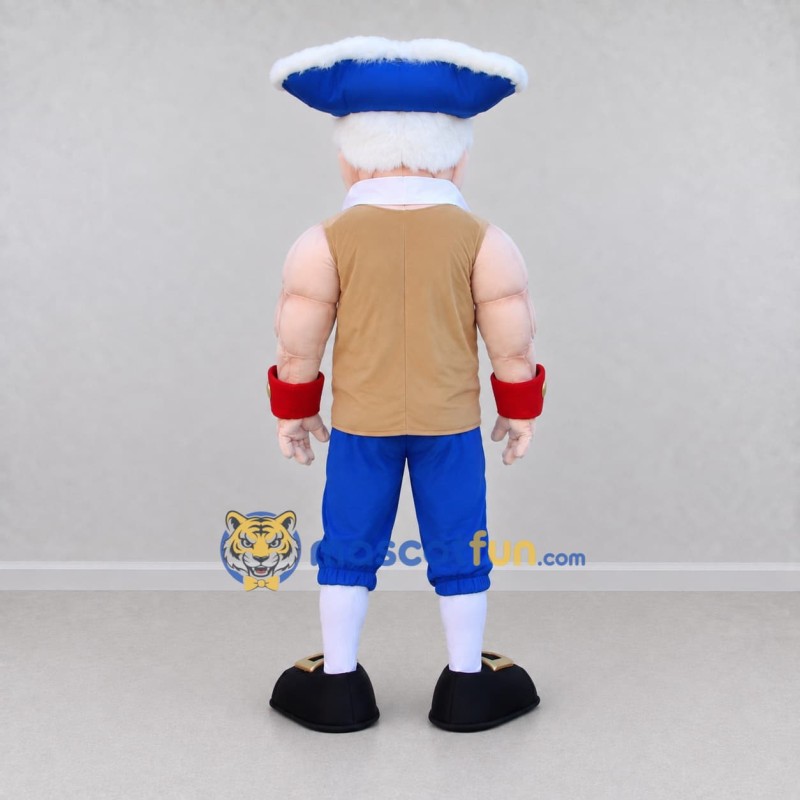 Custom Blue and Tan Colonial Patriot Character Mascot Costume Adult Full Body Suit for Theme Parties Custom Blue and Tan Colonial Patriot Character Mascot Costume Adult Full Body Suit for Theme Parties