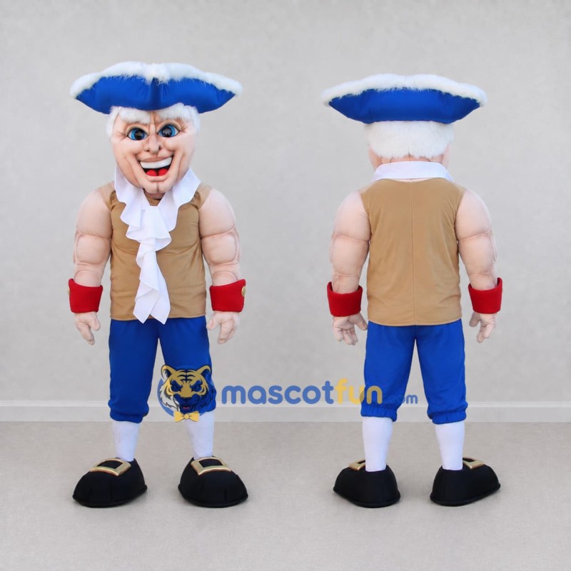 Custom Blue and Tan Colonial Patriot Character Mascot Costume Adult Full Body Suit for Theme Parties Custom Blue and Tan Colonial Patriot Character Mascot Costume Adult Full Body Suit for Theme Parties