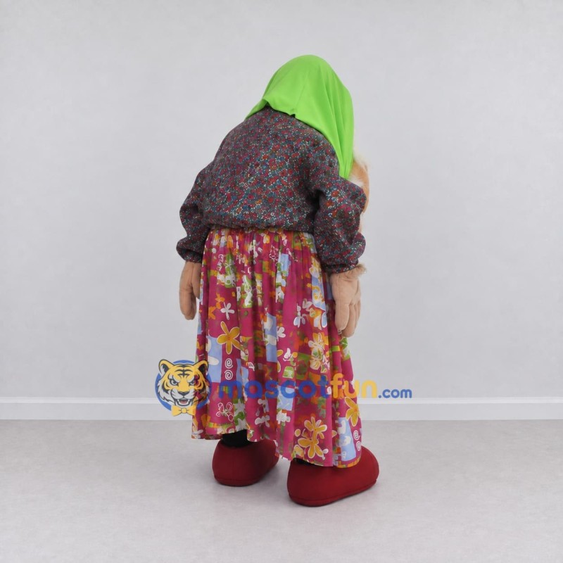 Custom Green and Multicolor Witch Character in a Headscarf Mascot Costume Adult Full Body Suit for Theme Parties Custom Green and Multicolor Witch Character in a Headscarf Mascot Costume Adult Full Body Suit for Theme Parties
