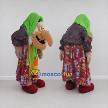 Custom Green and Multicolor Witch Character in a Headscarf Mascot Costume Adult Full Body Suit for Theme Parties