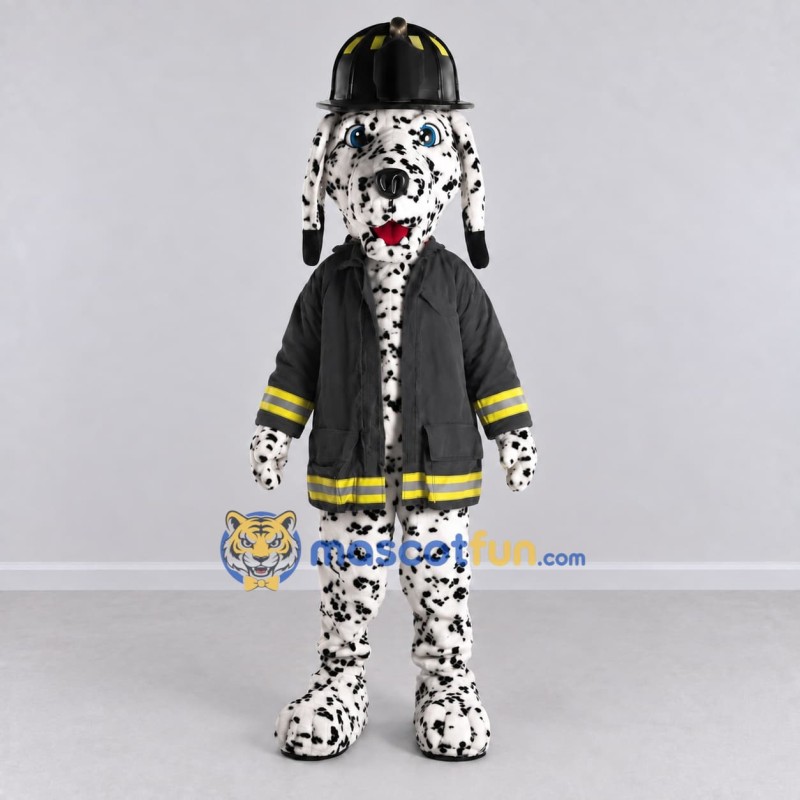Custom Black and White Dalmatian Firefighter Character Mascot Costume Adult Full Body Suit for Community Events Custom Black and White Dalmatian Firefighter Character Mascot Costume Adult Full Body Suit for Community Events
