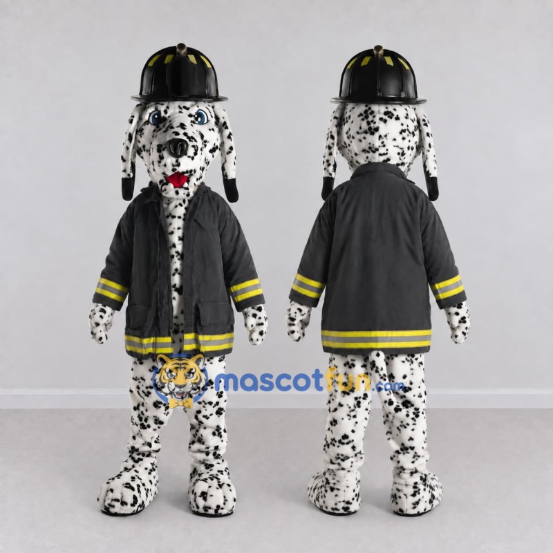 Custom Black and White Dalmatian Firefighter Character Mascot Costume Adult Full Body Suit for Community Events Custom Black and White Dalmatian Firefighter Character Mascot Costume Adult Full Body Suit for Community Events