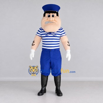 Custom Blue and White Sailor Character Mascot Costume Adult Full Body Suit for Theme Parties